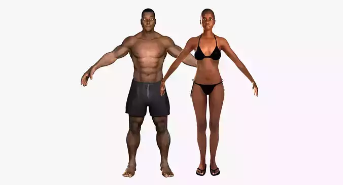 African American Male And Female Rigged