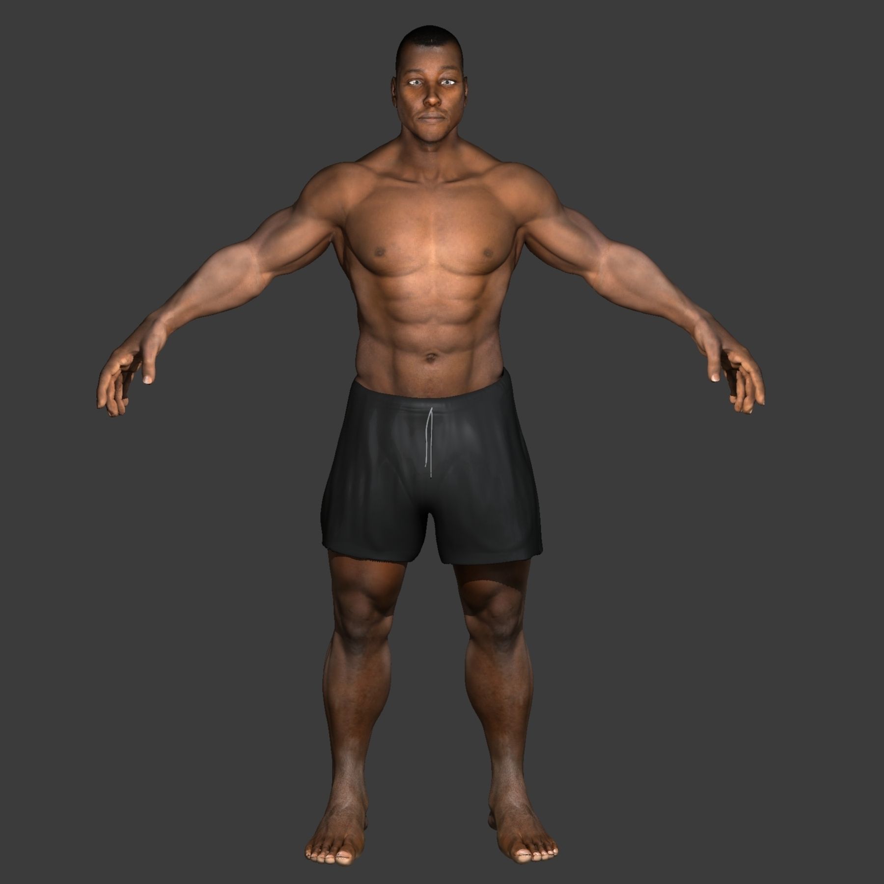 Muscular African American Male With Full Body Skeleton 3D model_2