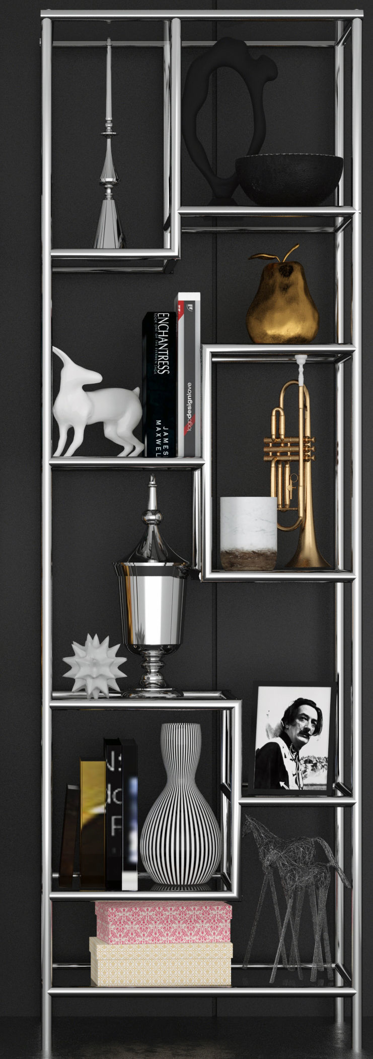 Chromed Shelves with decor 3D model_1