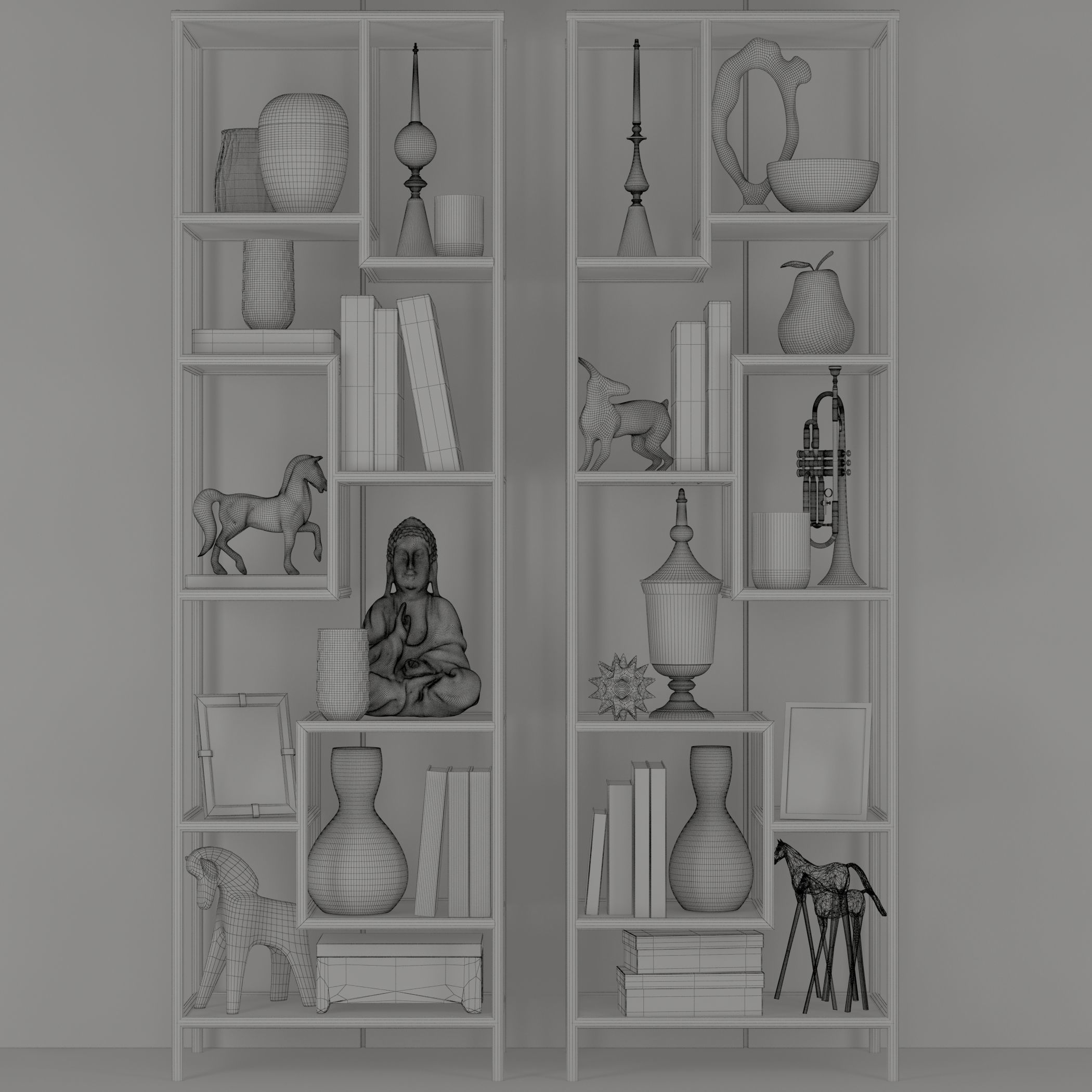 Chromed Shelves with decor 3D model_3