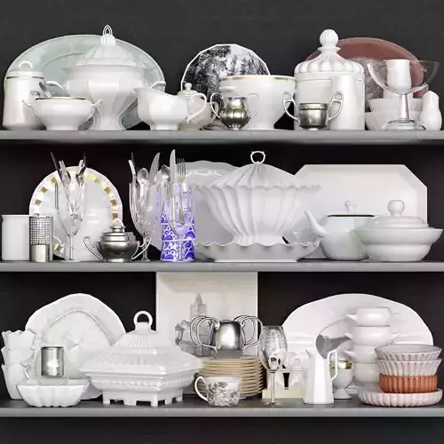Dishes on shelf 3D model