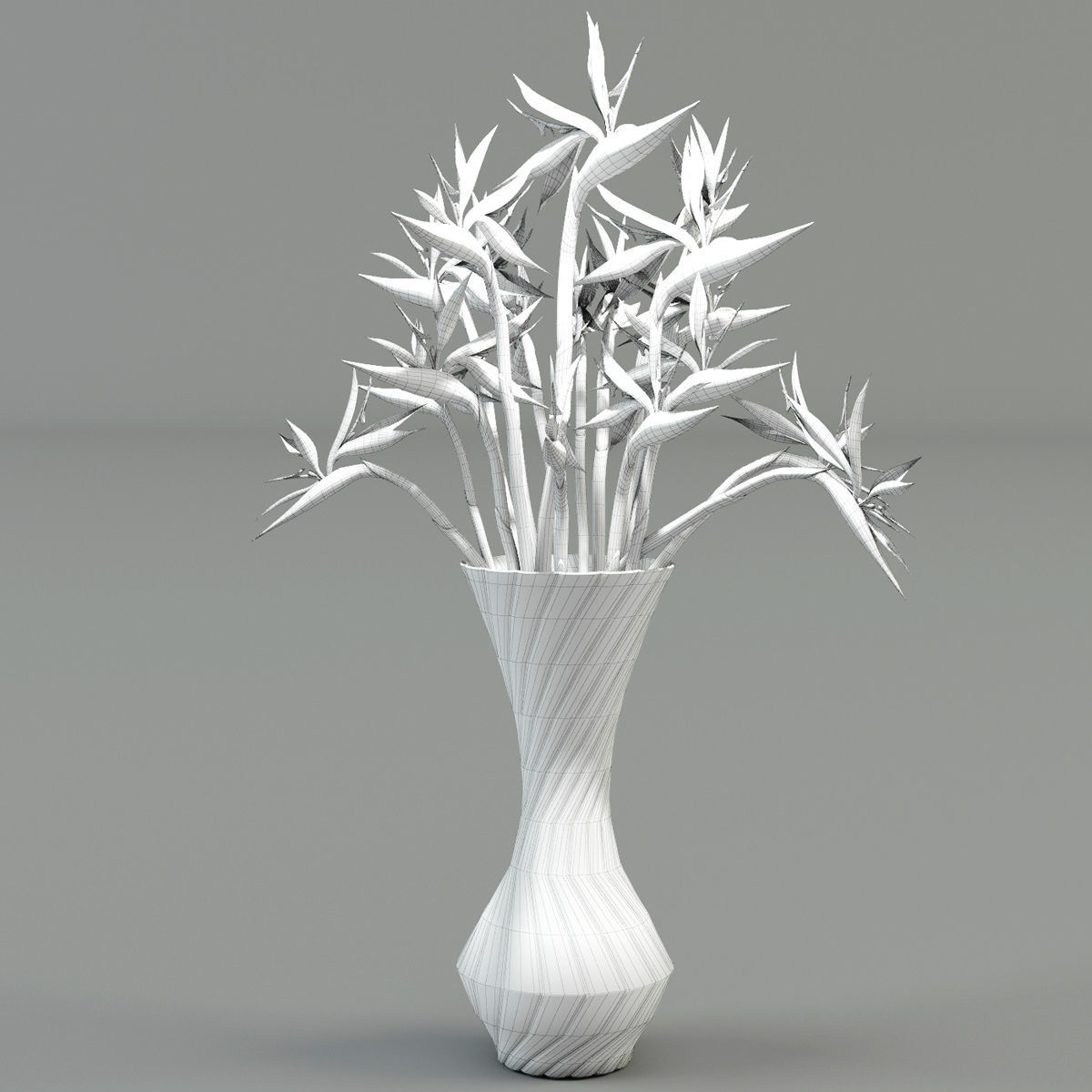 Strelitzia birds of paradise in vase 3D model_3