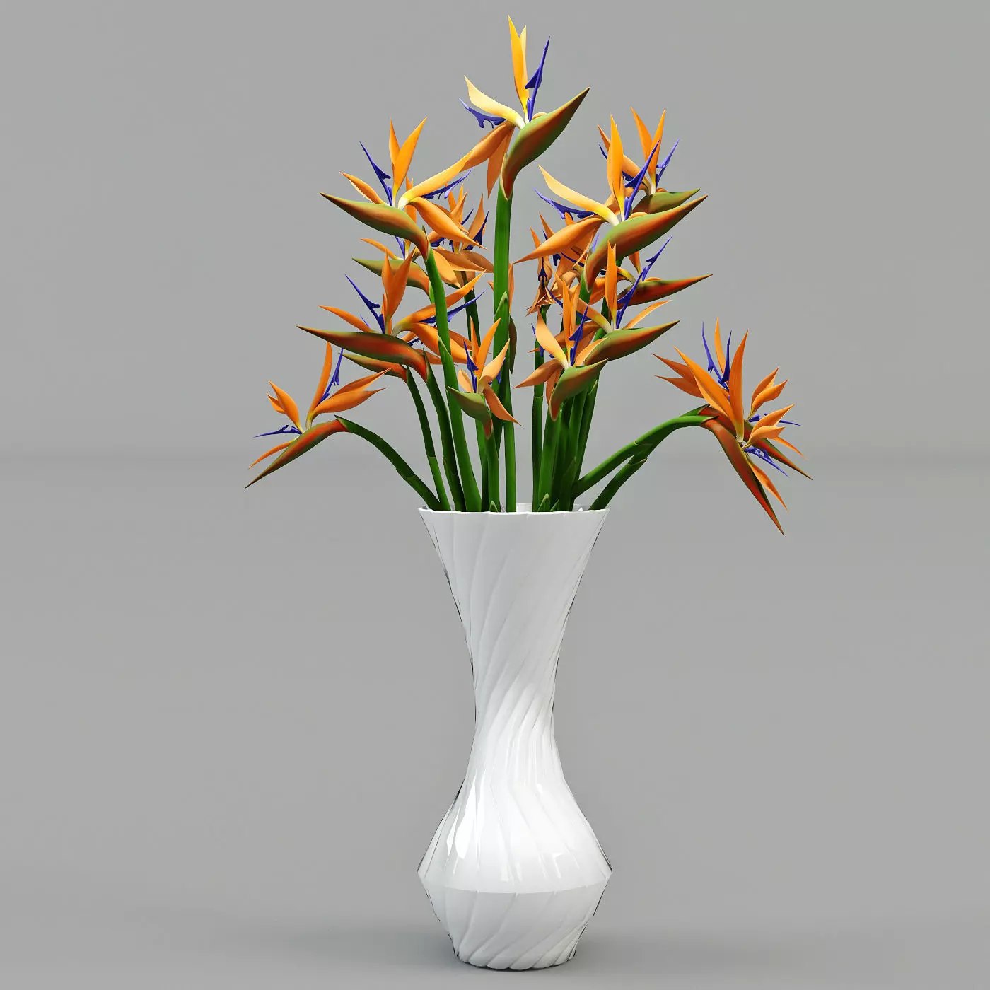 Strelitzia birds of paradise in vase 3D model_0