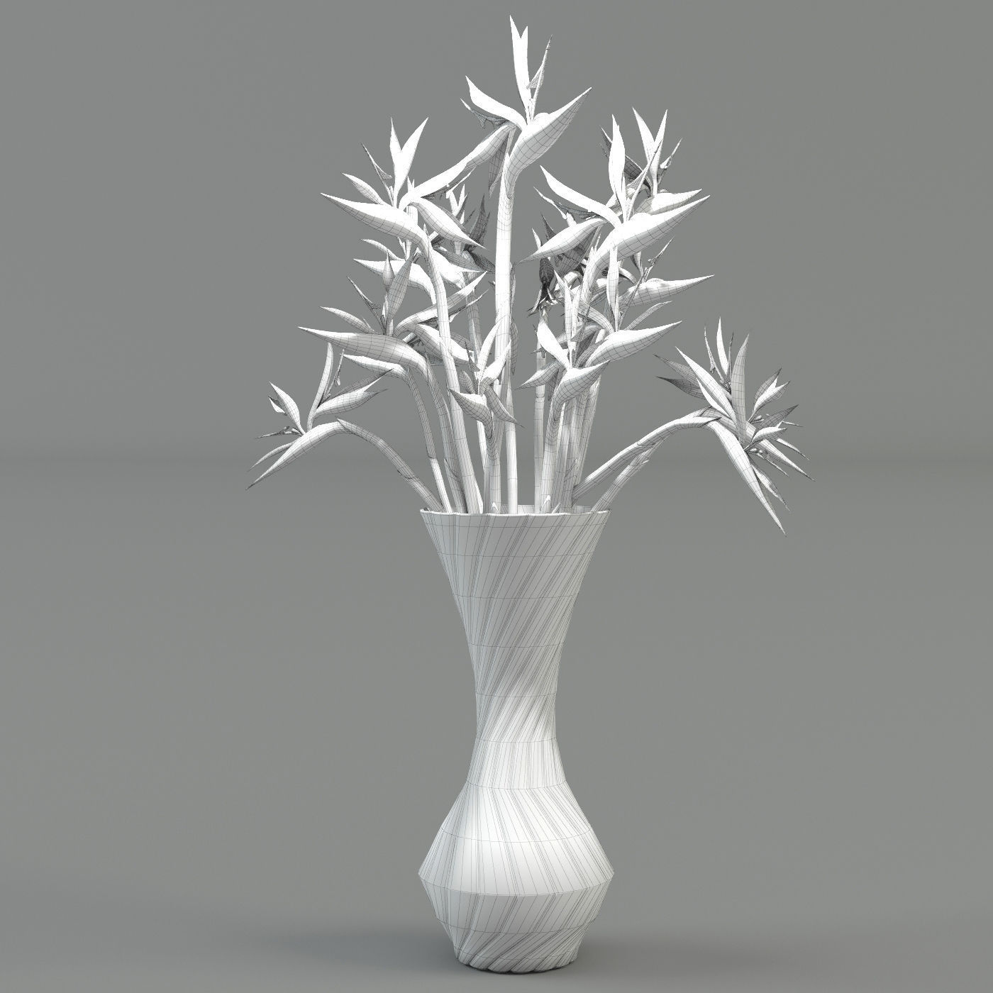 Strelitzia birds of paradise in vase 3D model_4