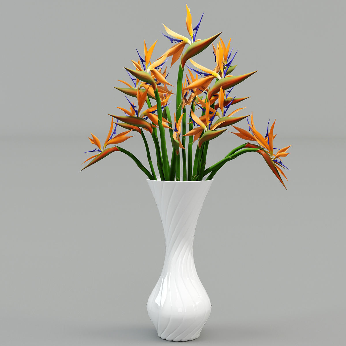 Strelitzia birds of paradise in vase 3D model_1