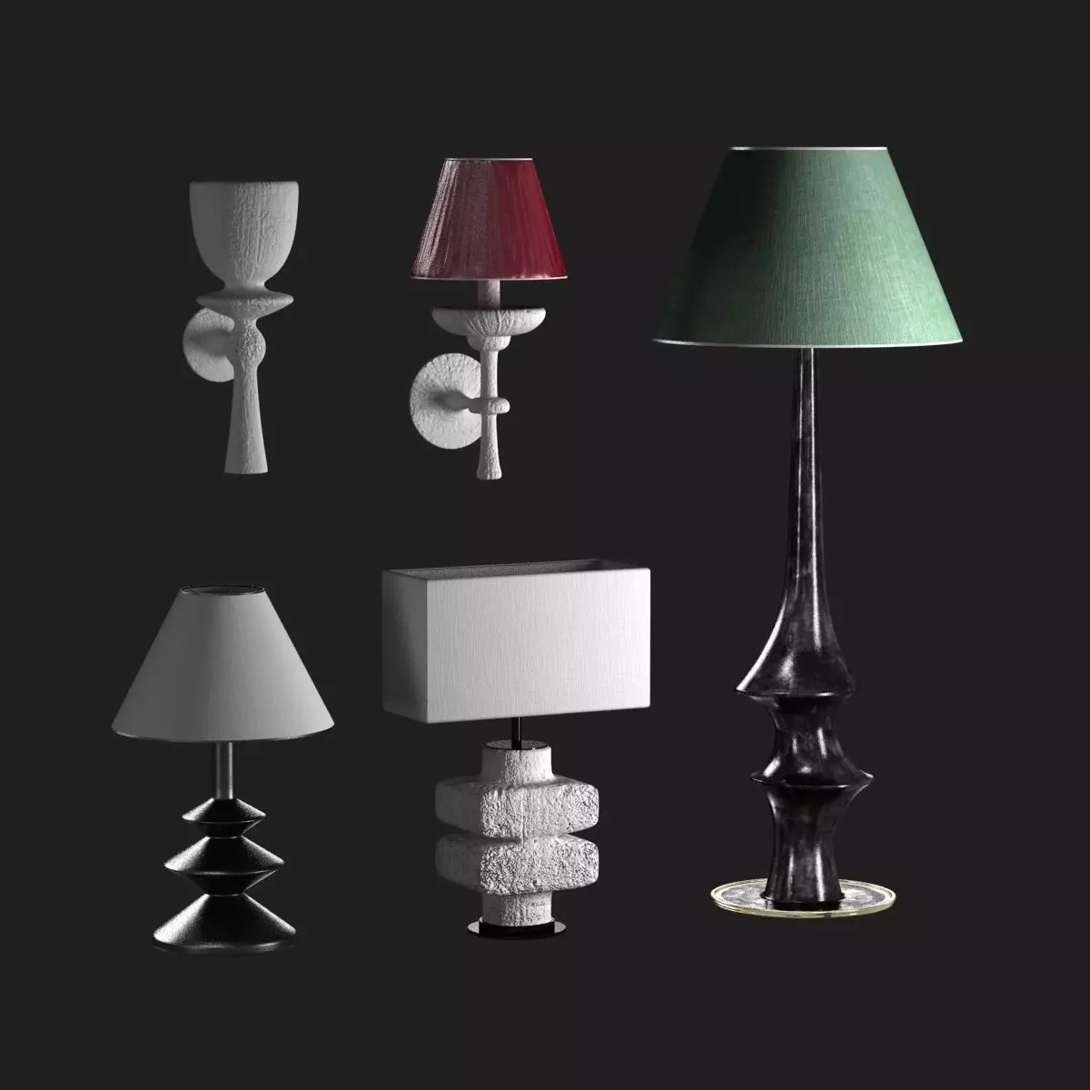 table and wall lamps set 3D model