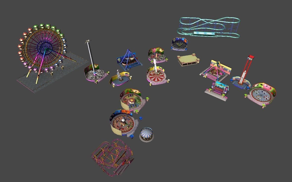 Fairground rides collection Low-poly 3D model_8