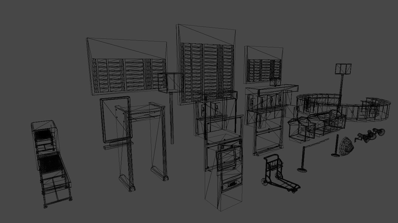 Airport terminal props Low-poly 3D model_4