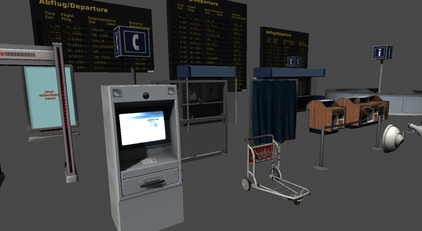 Airport terminal props Low-poly 3D model_9