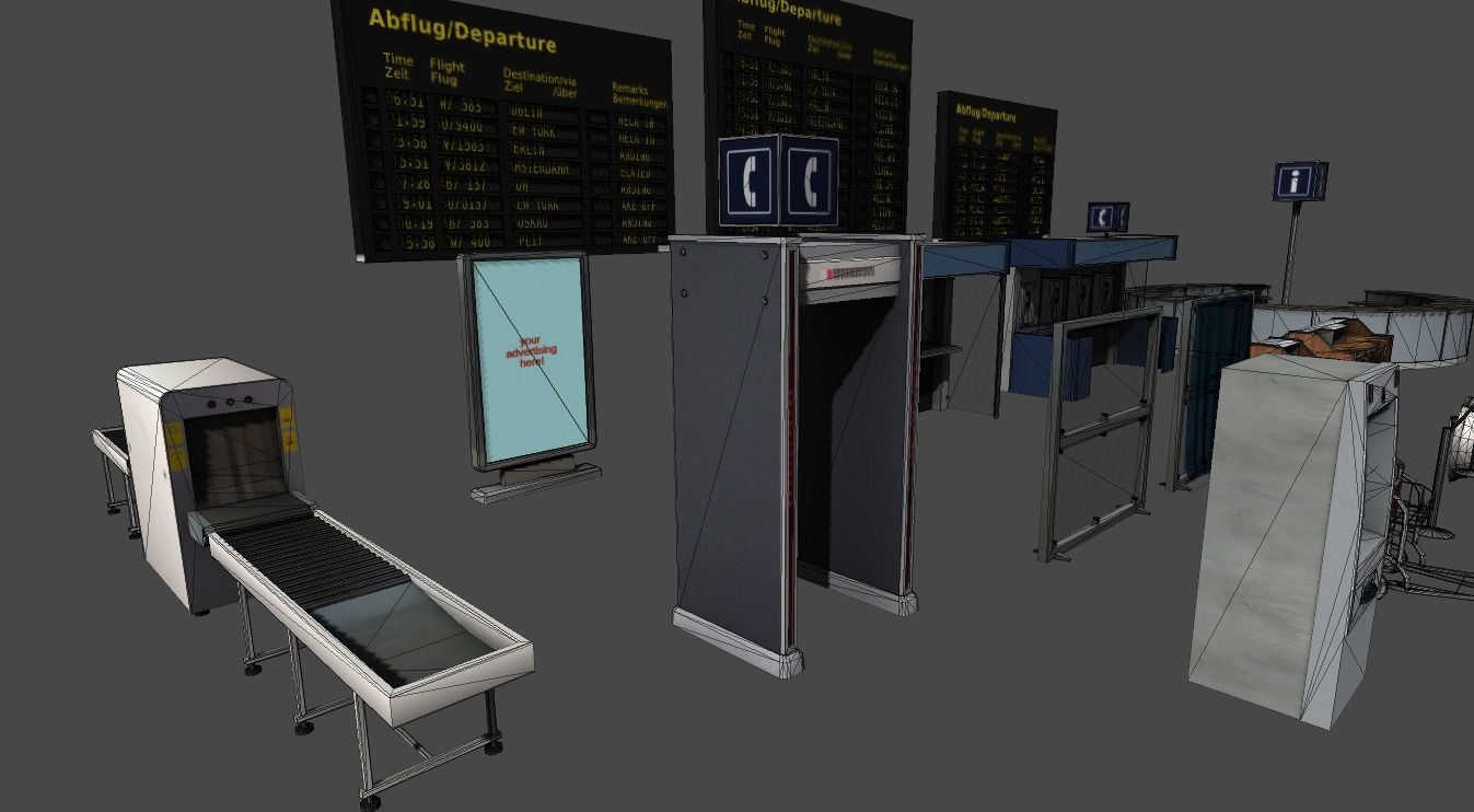 Airport terminal props Low-poly 3D model_6