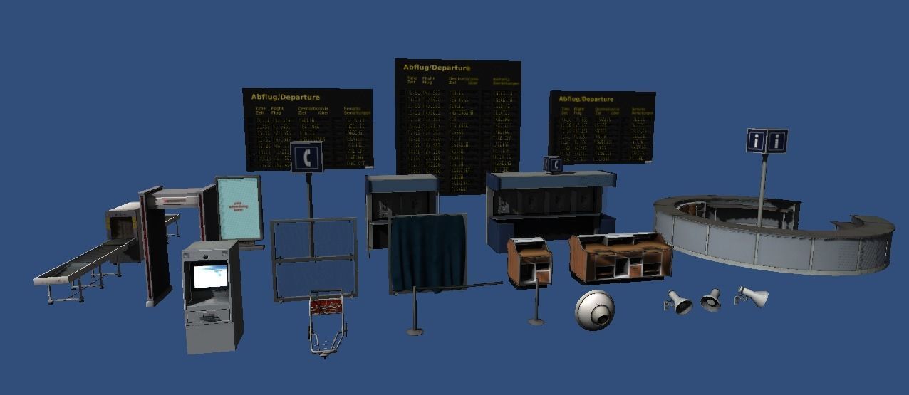 Airport terminal props Low-poly 3D model_7