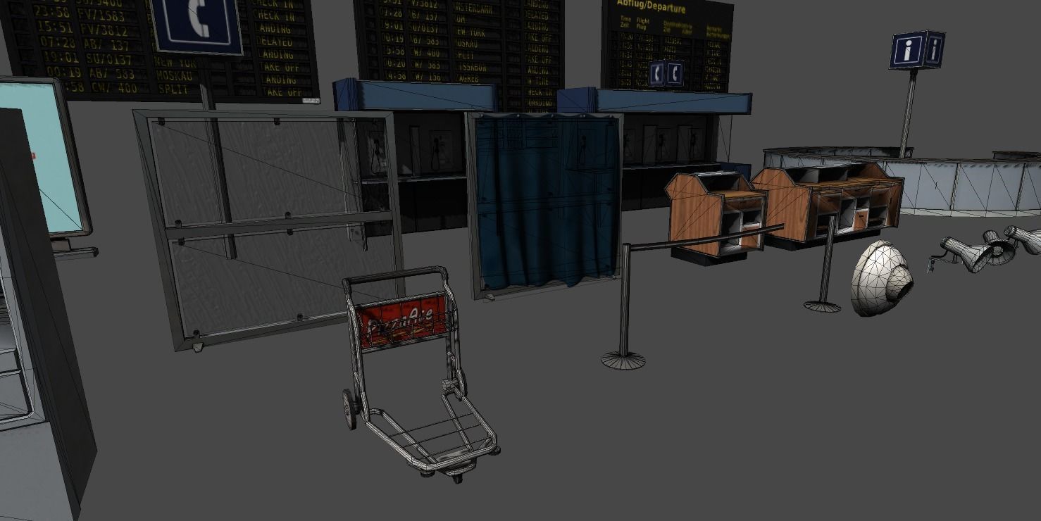 Airport terminal props Low-poly 3D model_3