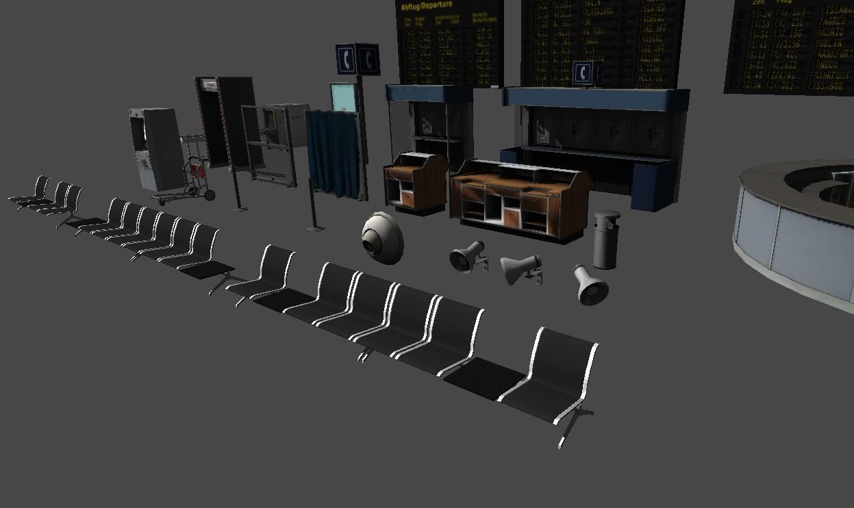 Airport terminal props Low-poly 3D model_5