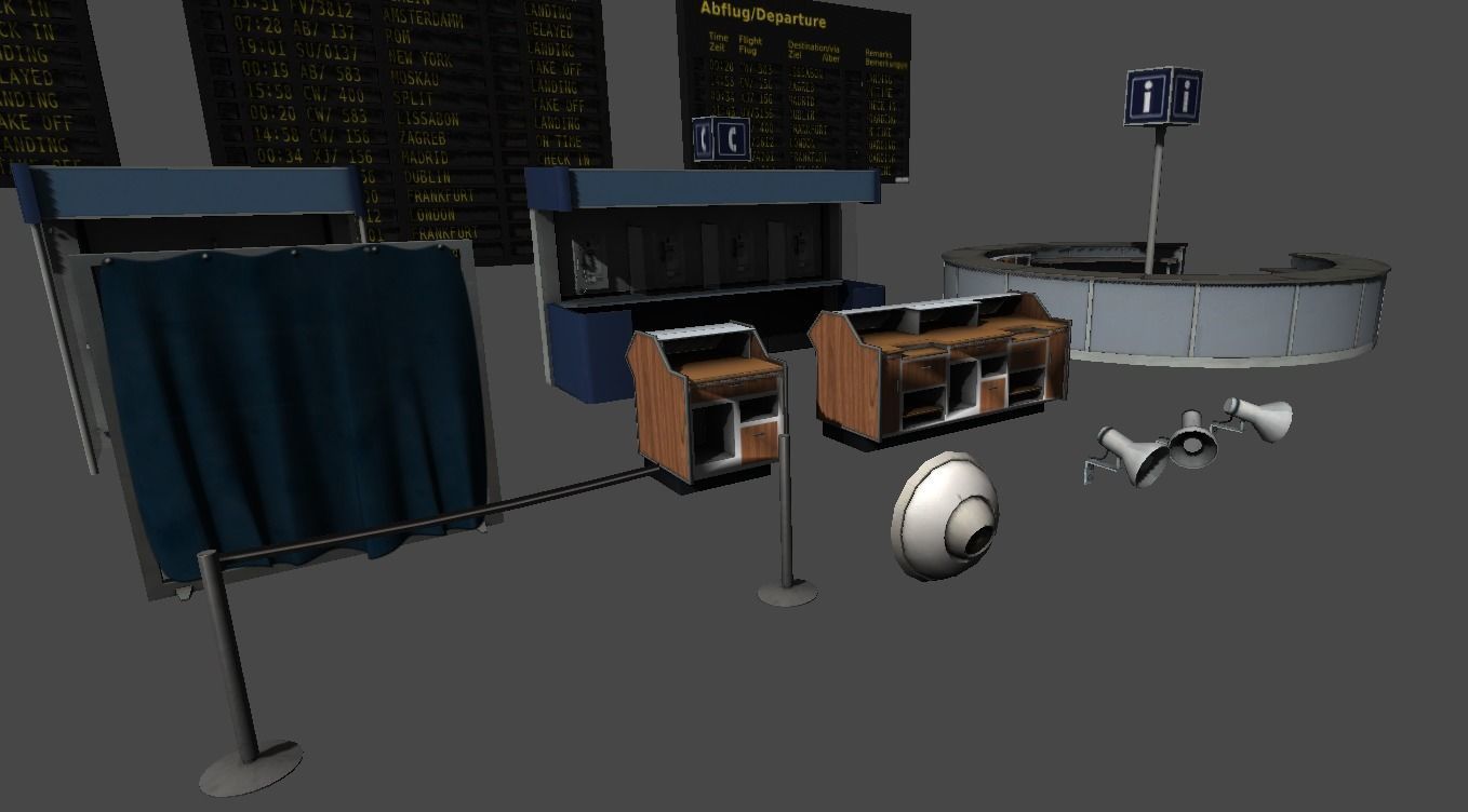 Airport terminal props Low-poly 3D model_10