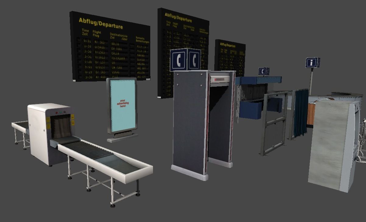 Airport terminal props Low-poly 3D model_8