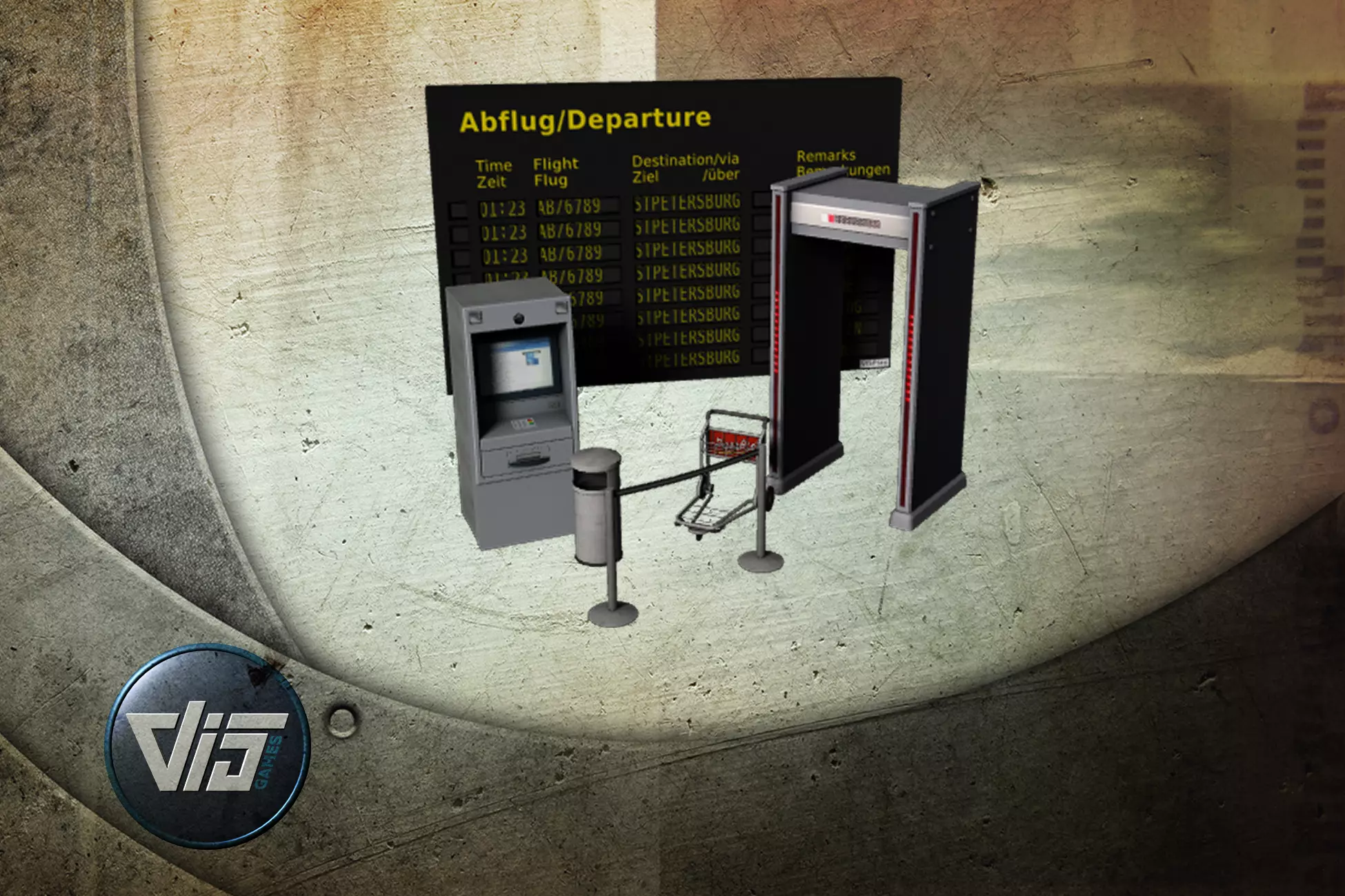 Airport terminal props Low-poly 3D model_0