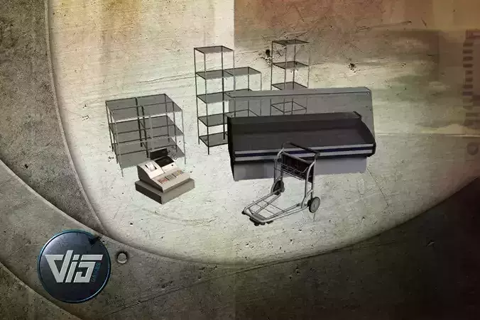 Shop props collection Low-poly 3D model