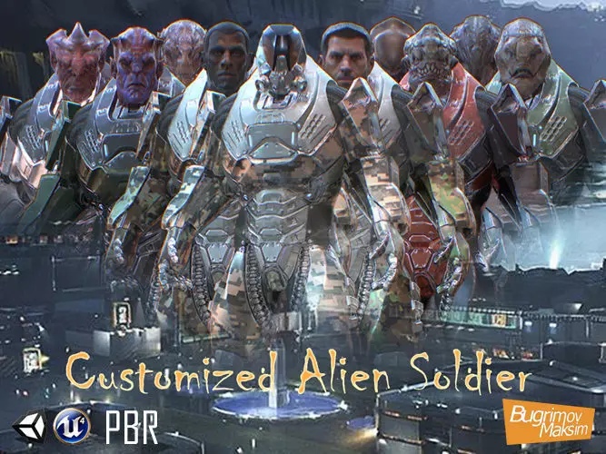 PBR Customized Alien Soldier Low-poly 3D model_0