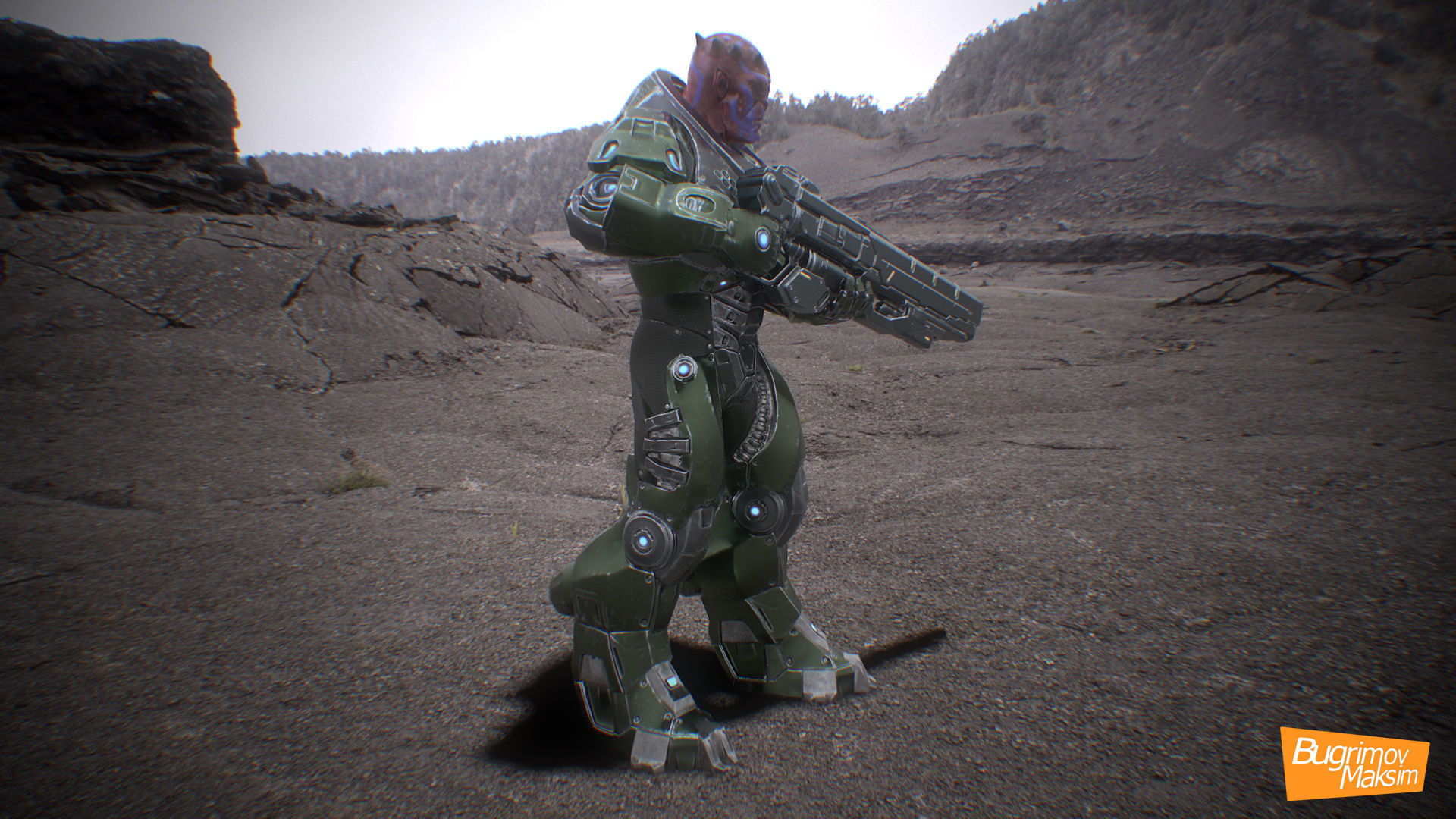 PBR Customized Alien Soldier Low-poly 3D model_5