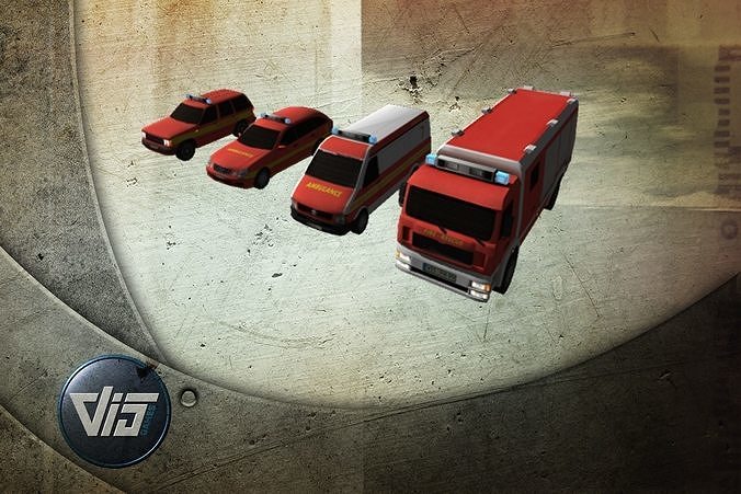 Mobile firefighting vehicles Low-poly 3D model