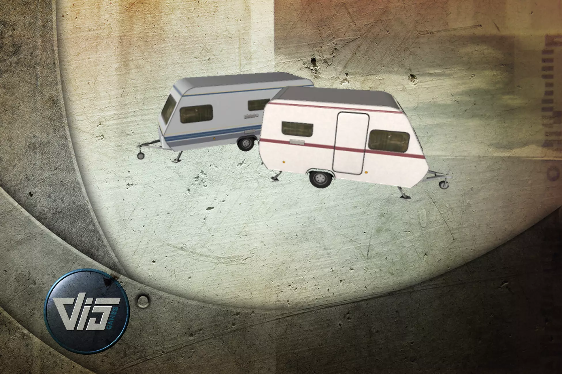 Caravan collection camper trailers in row Low-poly 3D model_0