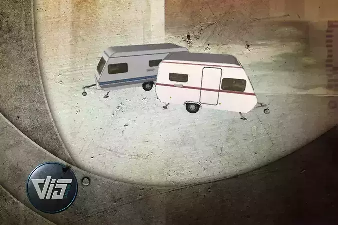 Caravan collection camper trailers in row