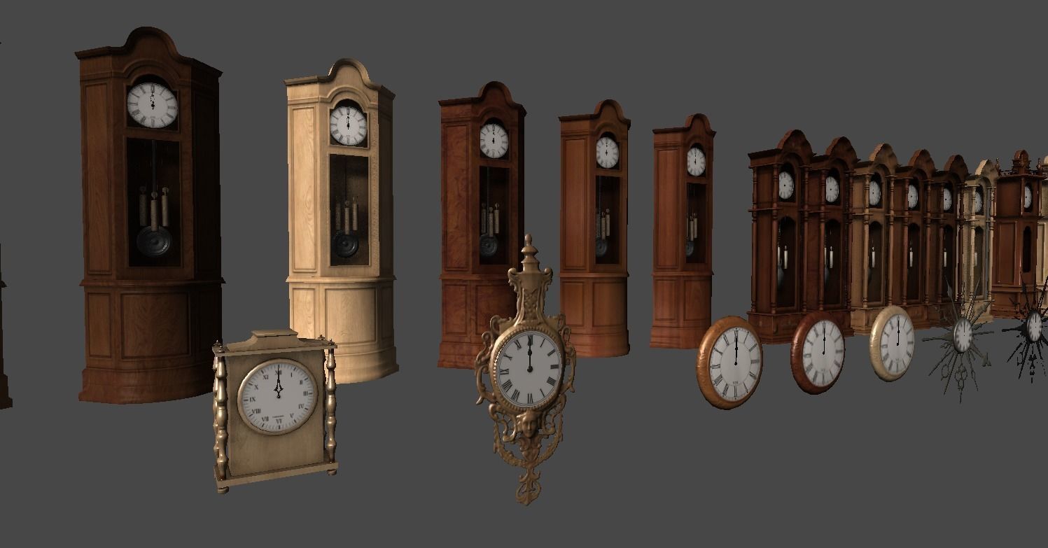 Clocks collection wall clock with roman numerals Low-poly 3D model_9