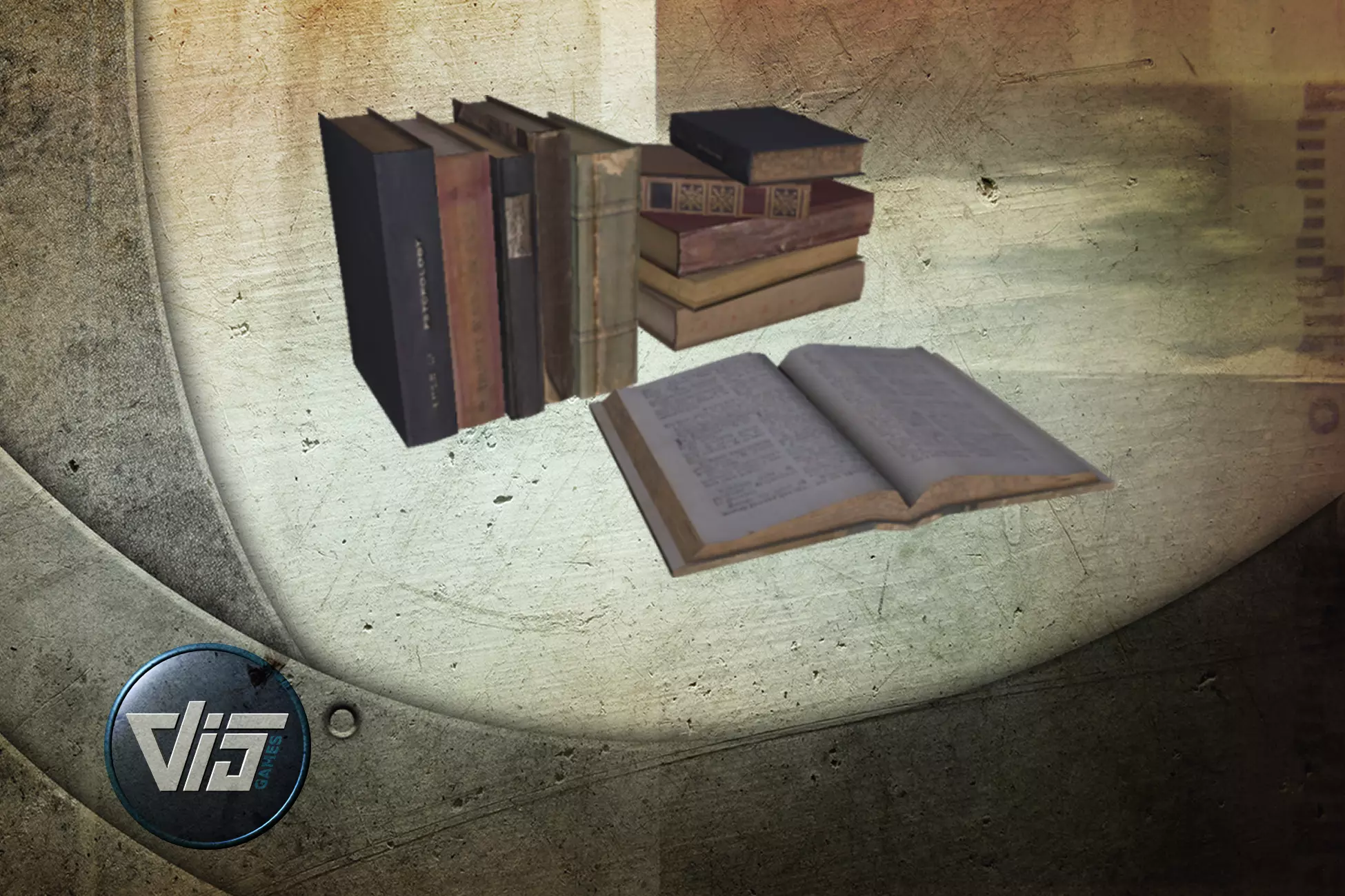 Old books collection Low-poly 3D model