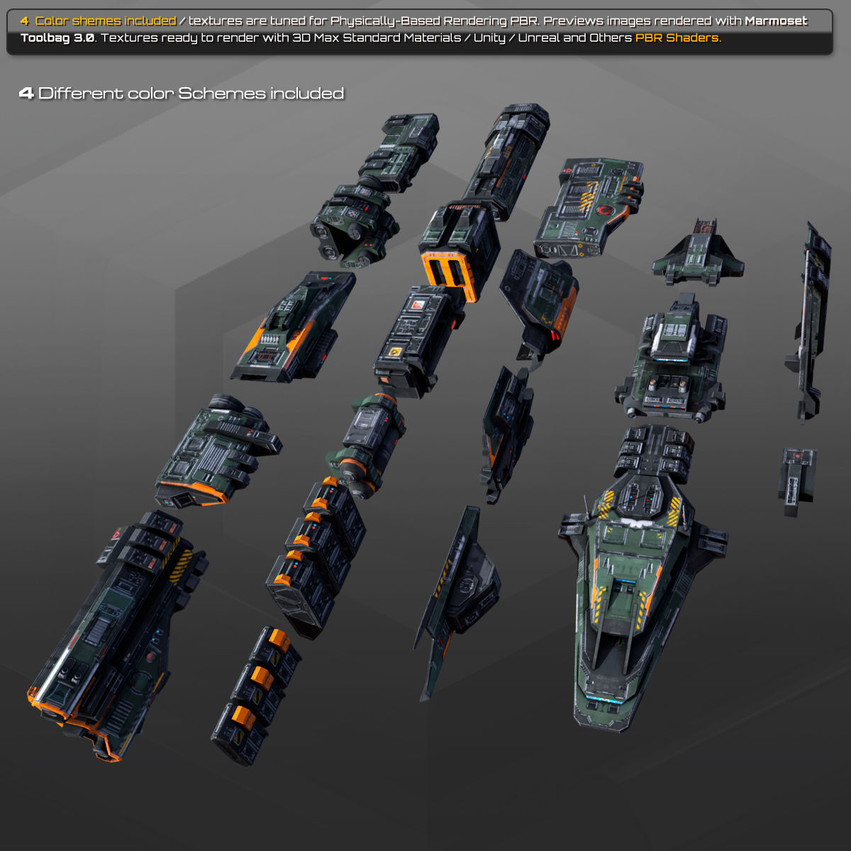 Spaceships Modulars Pack Low-poly 3D model_2