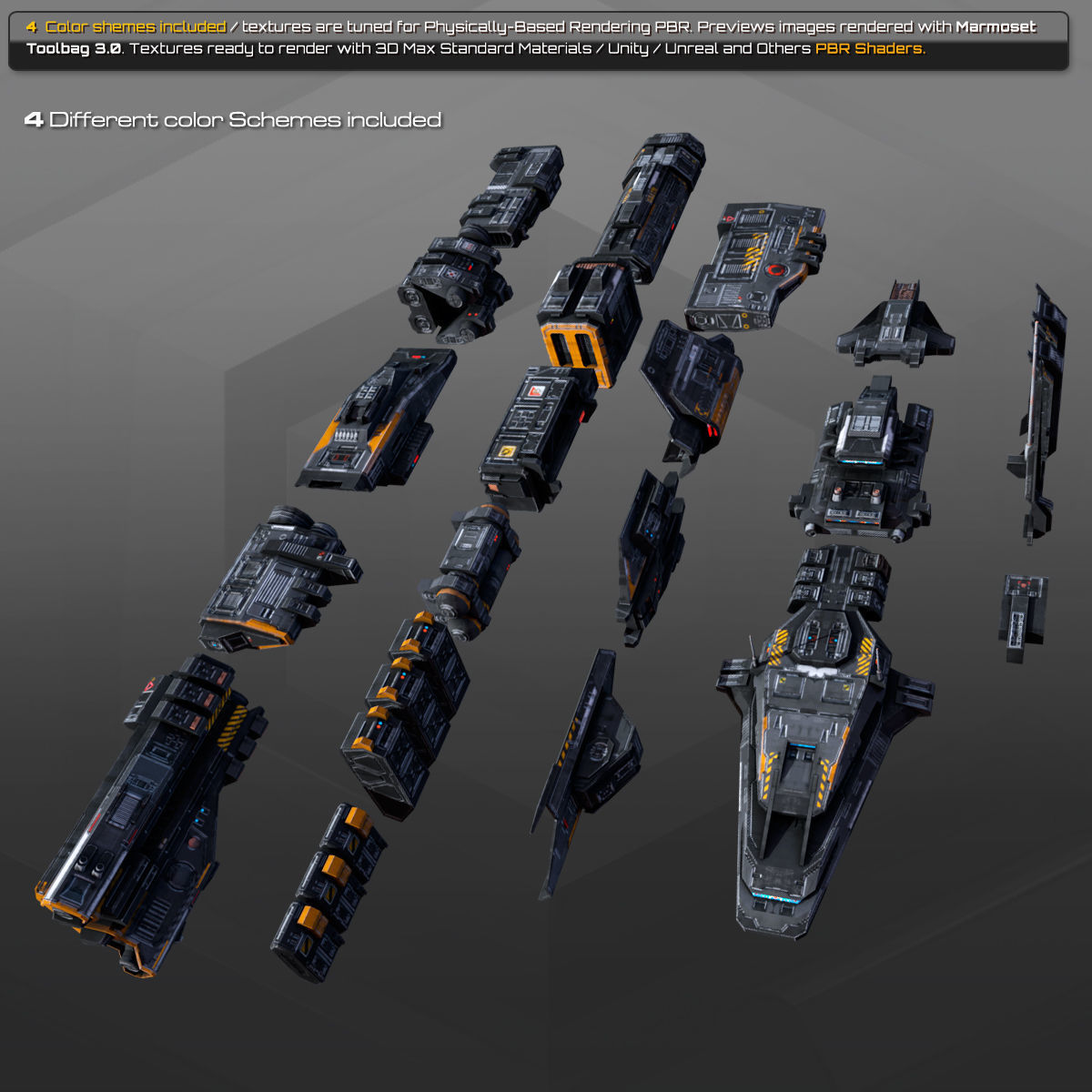 Spaceships Modulars Pack Low-poly 3D model_4