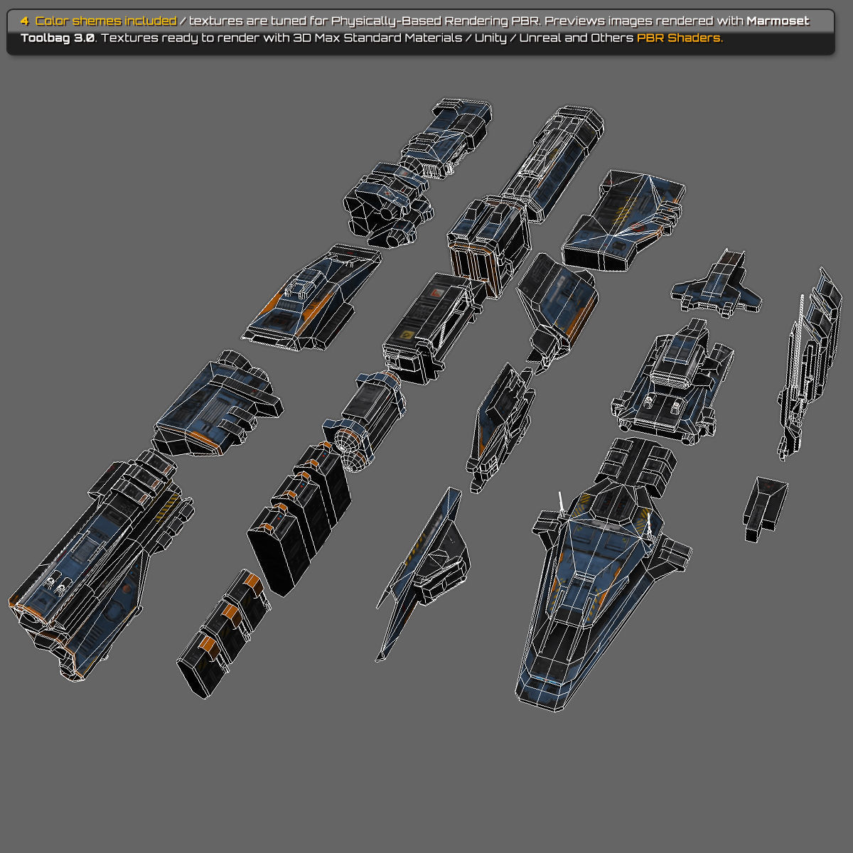 Spaceships Modulars Pack Low-poly 3D model_6