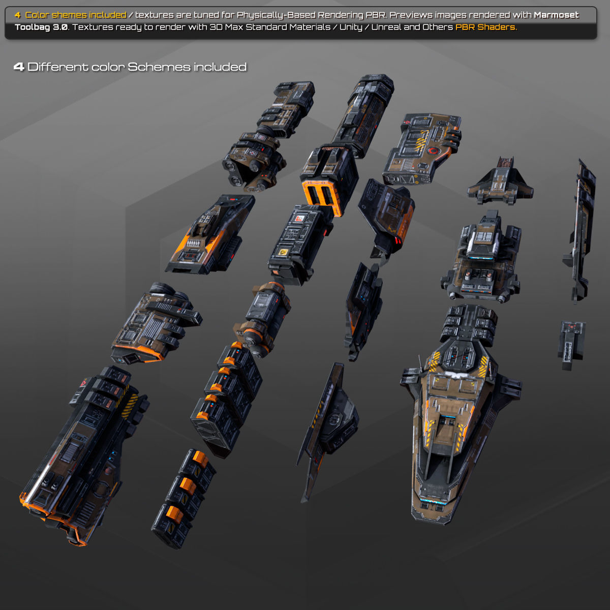 Spaceships Modulars Pack Low-poly 3D model_5