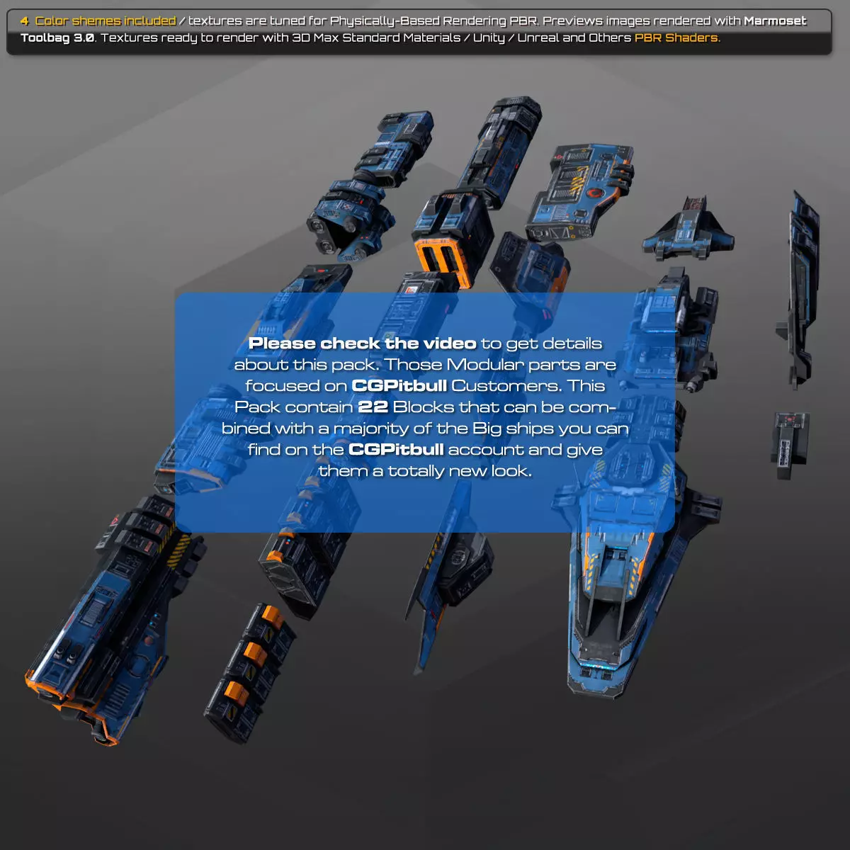 Spaceships Modulars Pack Low-poly 3D model_0