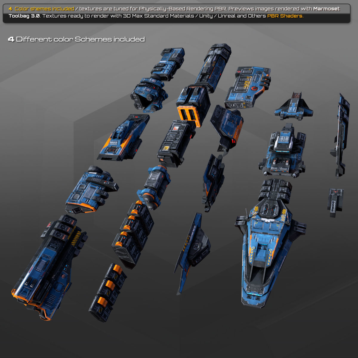 Spaceships Modulars Pack Low-poly 3D model_3