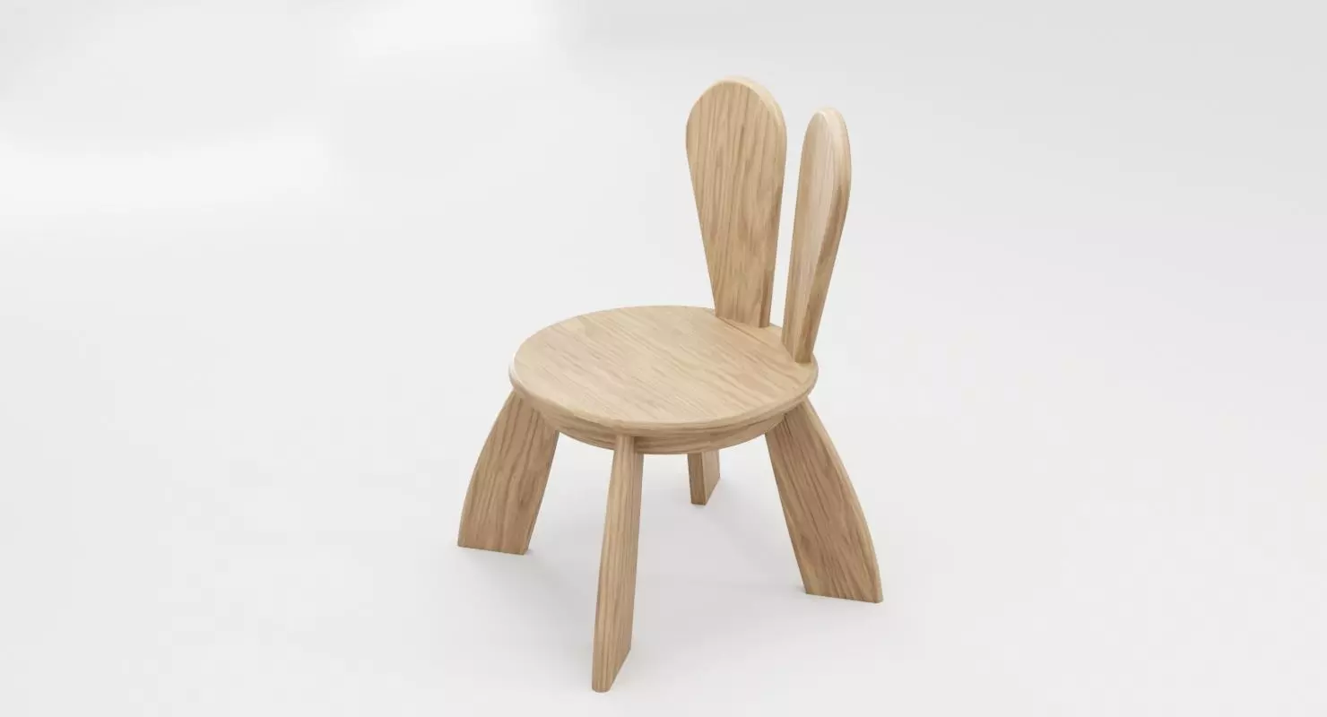Kid Wooden Minimalistic Chair Low-poly 3D model_0