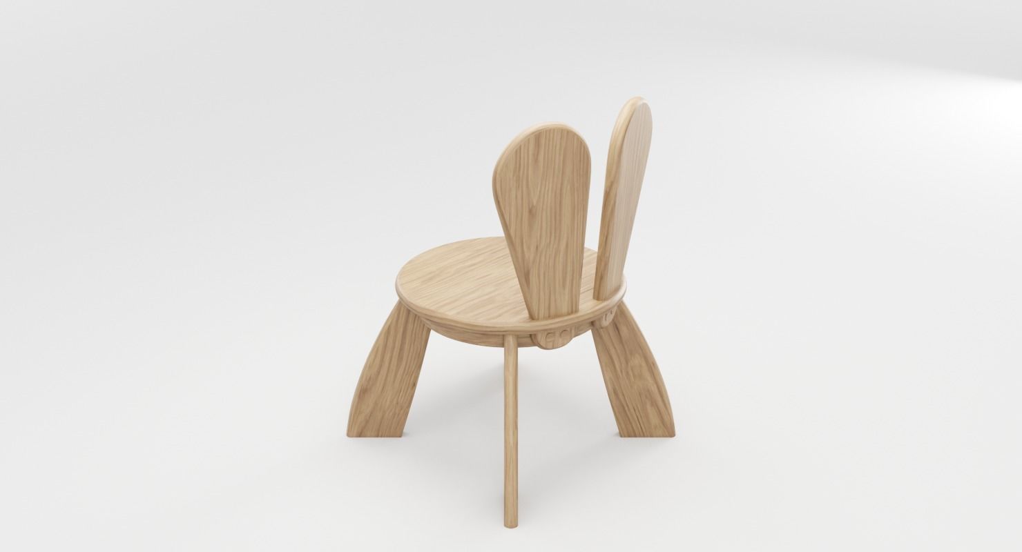 Kid Wooden Minimalistic Chair Low-poly 3D model_6