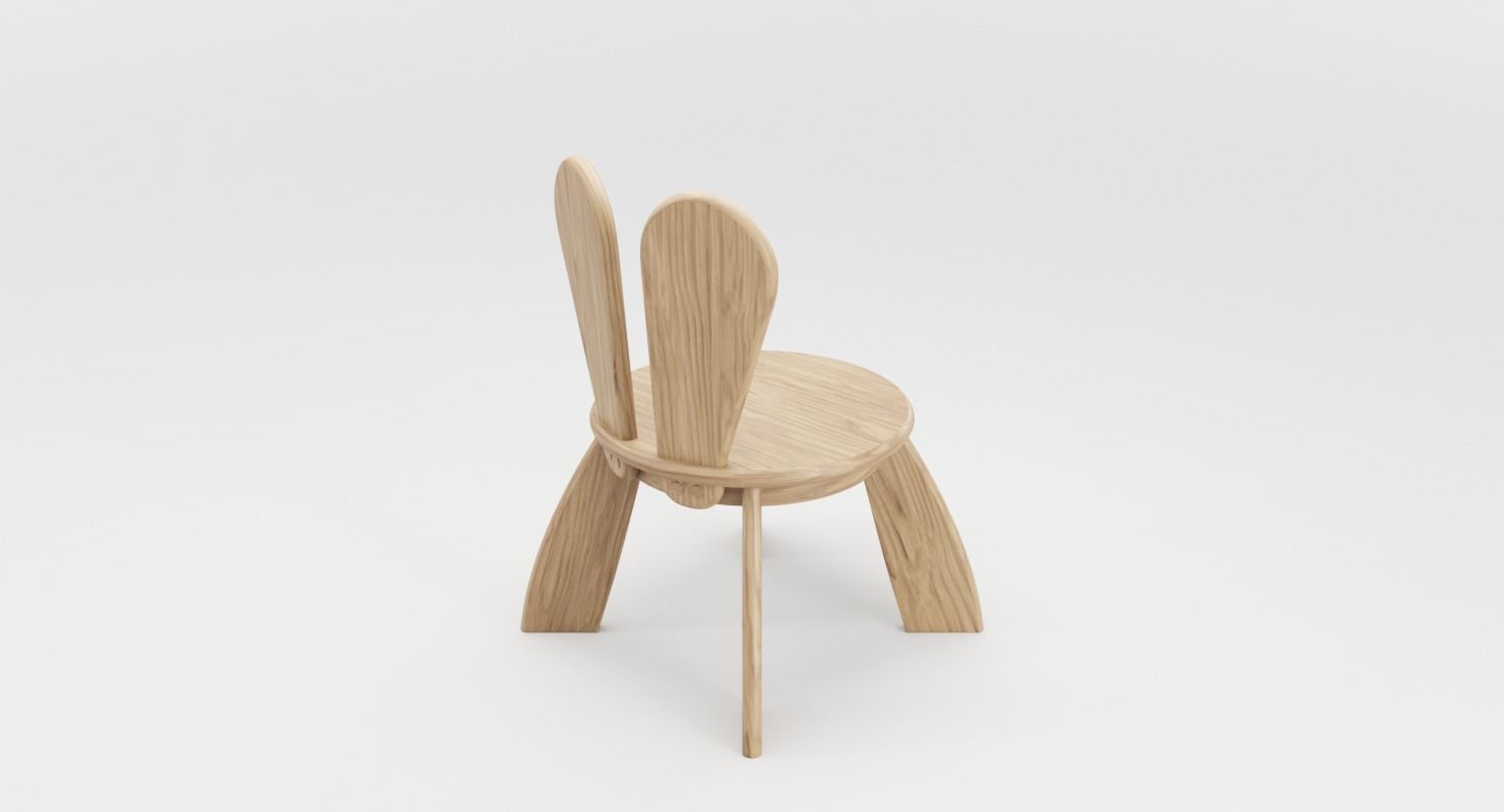 Kid Wooden Minimalistic Chair Low-poly 3D model_4