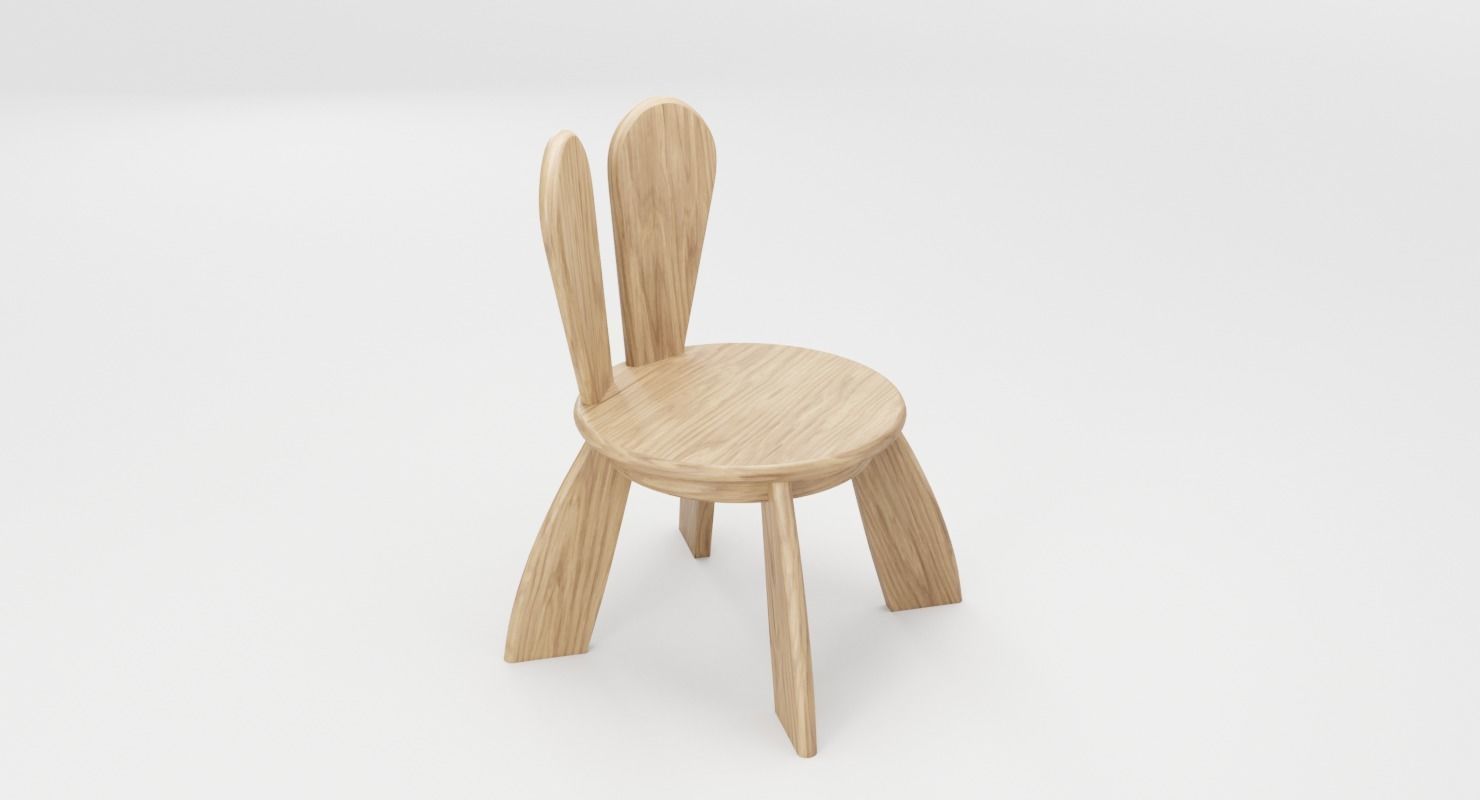 Kid Wooden Minimalistic Chair Low-poly 3D model_5