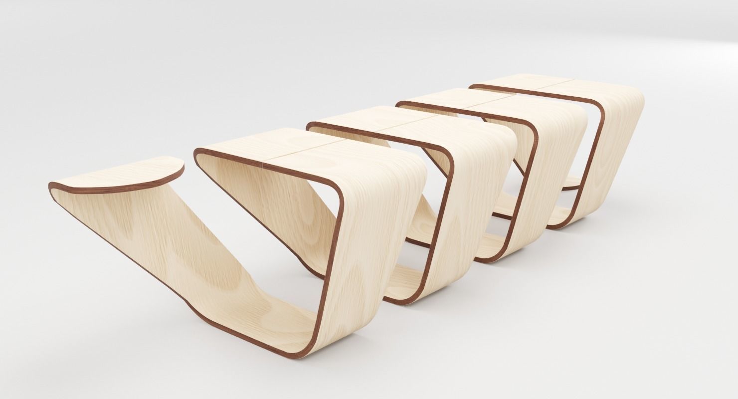 Designer Wooden Bench-Spiral Low-poly 3D model_4