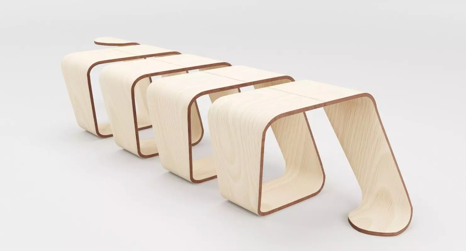 Designer Wooden Bench-Spiral Low-poly 3D model_0