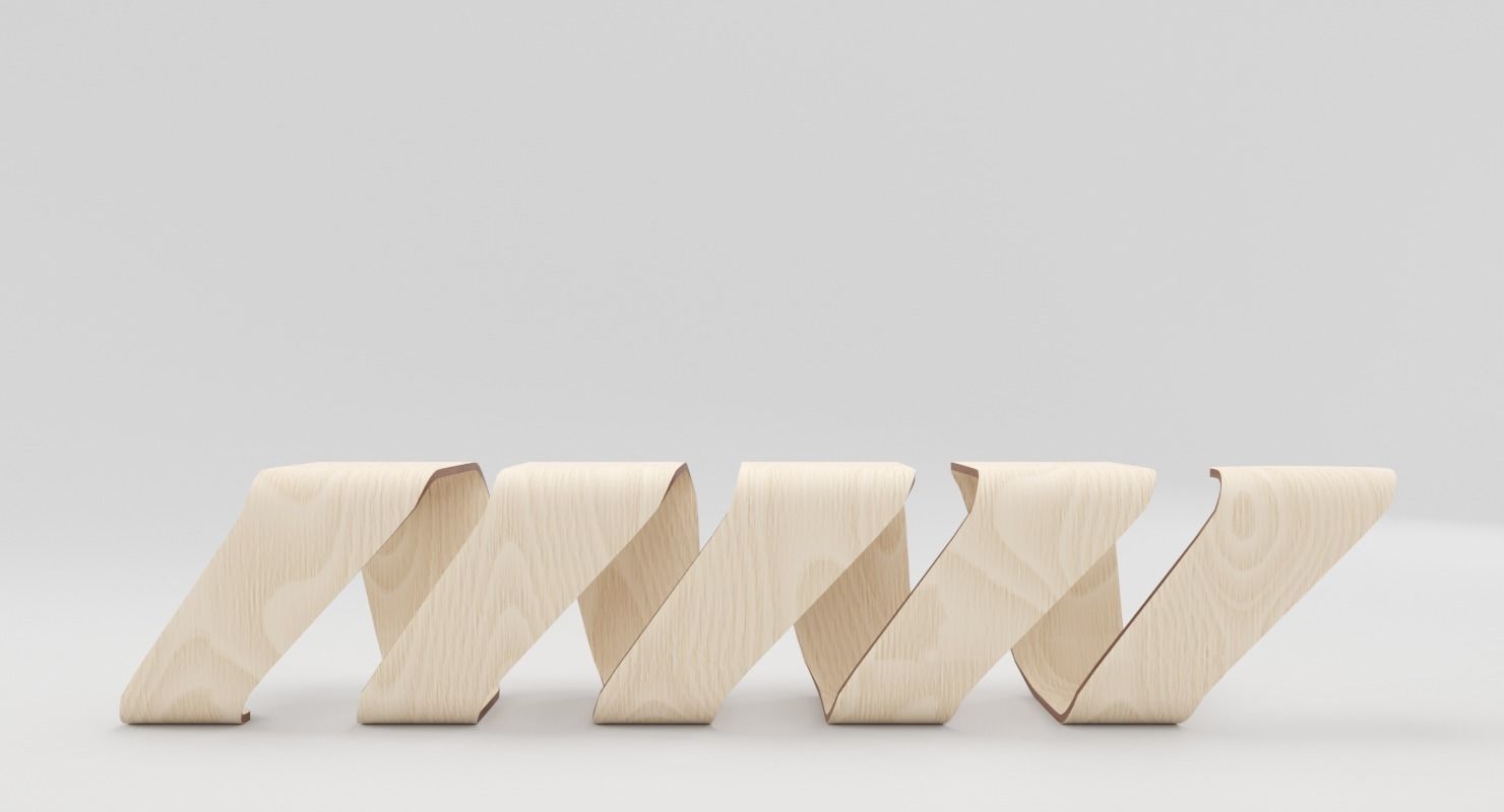 Designer Wooden Bench-Spiral Low-poly 3D model_5