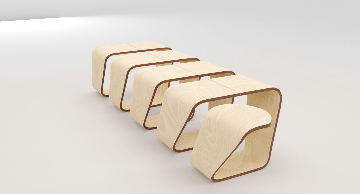Designer Wooden Bench-Spiral Low-poly 3D model_3
