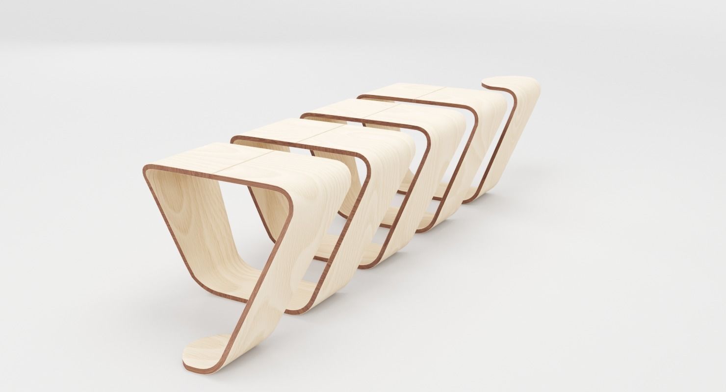 Designer Wooden Bench-Spiral Low-poly 3D model_6