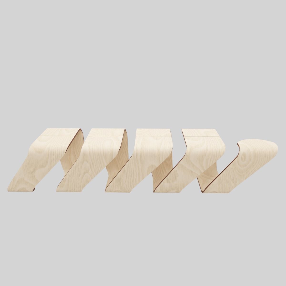 Designer Wooden Bench-Spiral Low-poly 3D model_7