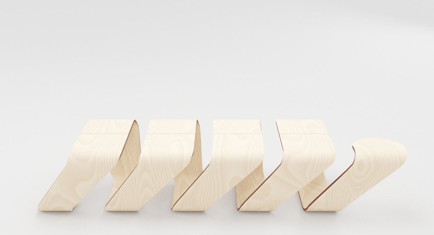 Designer Wooden Bench-Spiral Low-poly 3D model_2