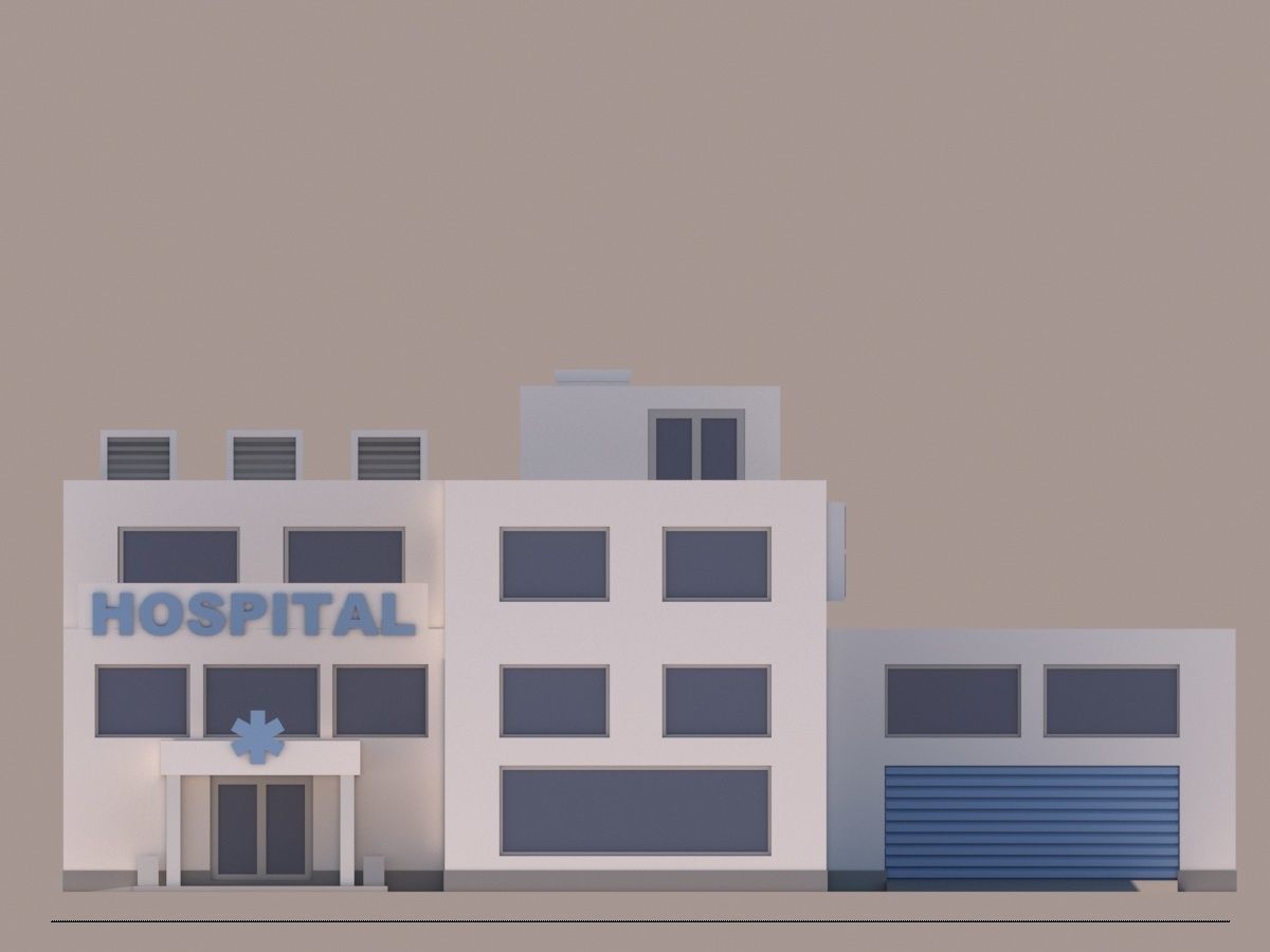 Cartoon Low Poly Hospital Building Low-poly 3D model_8