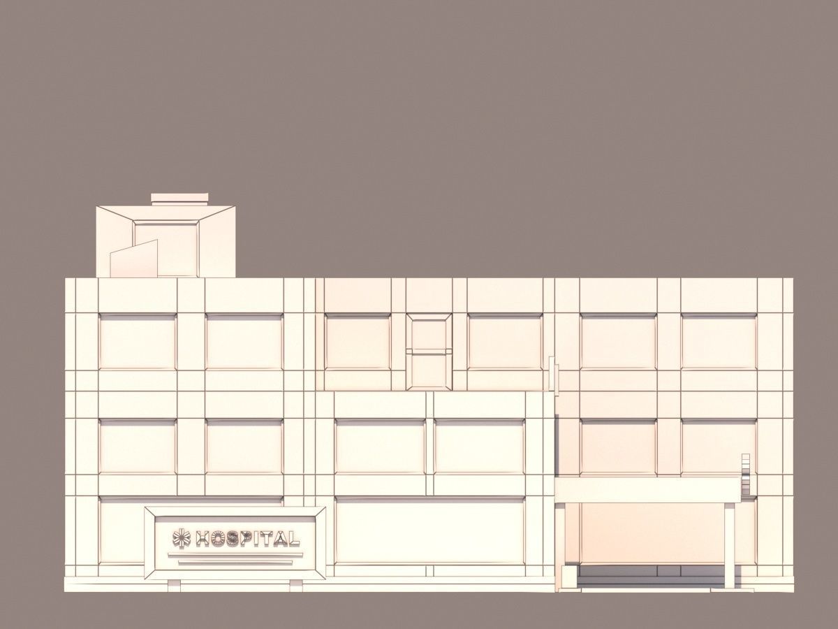 Cartoon Low Poly Hospital Building Low-poly 3D model_7