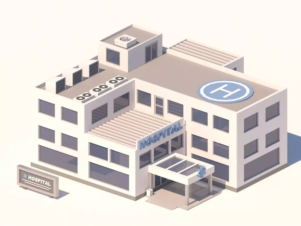 Cartoon Low Poly Hospital Building Low-poly 3D model_0