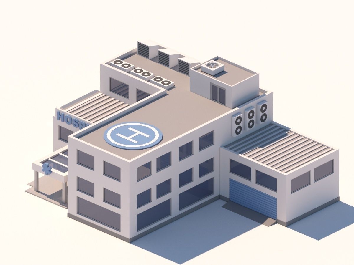 Cartoon Low Poly Hospital Building Low-poly 3D model_2