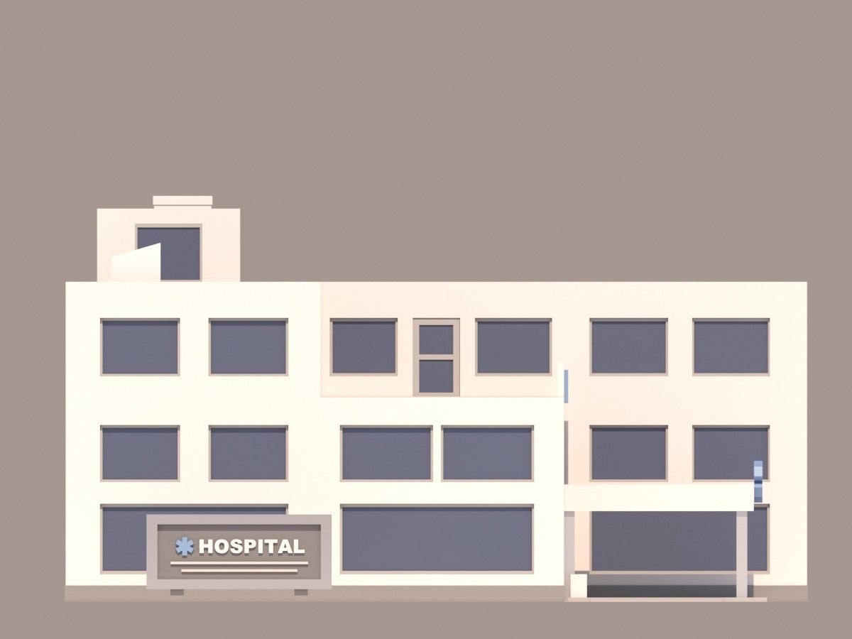 Cartoon Low Poly Hospital Building Low-poly 3D model_6
